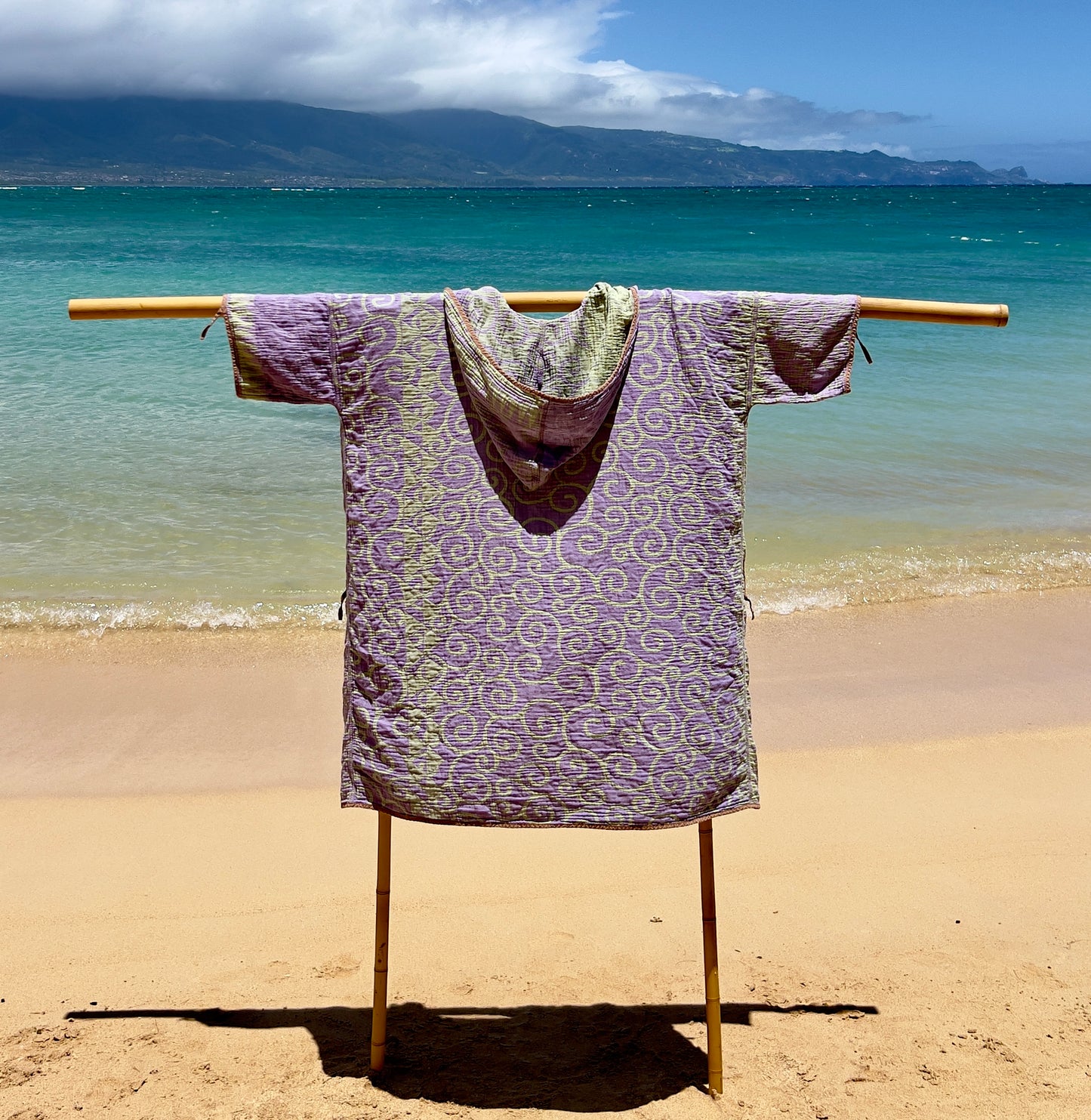 Swirl Purple/Emerald Beach Robe in a Whale Shape Bag