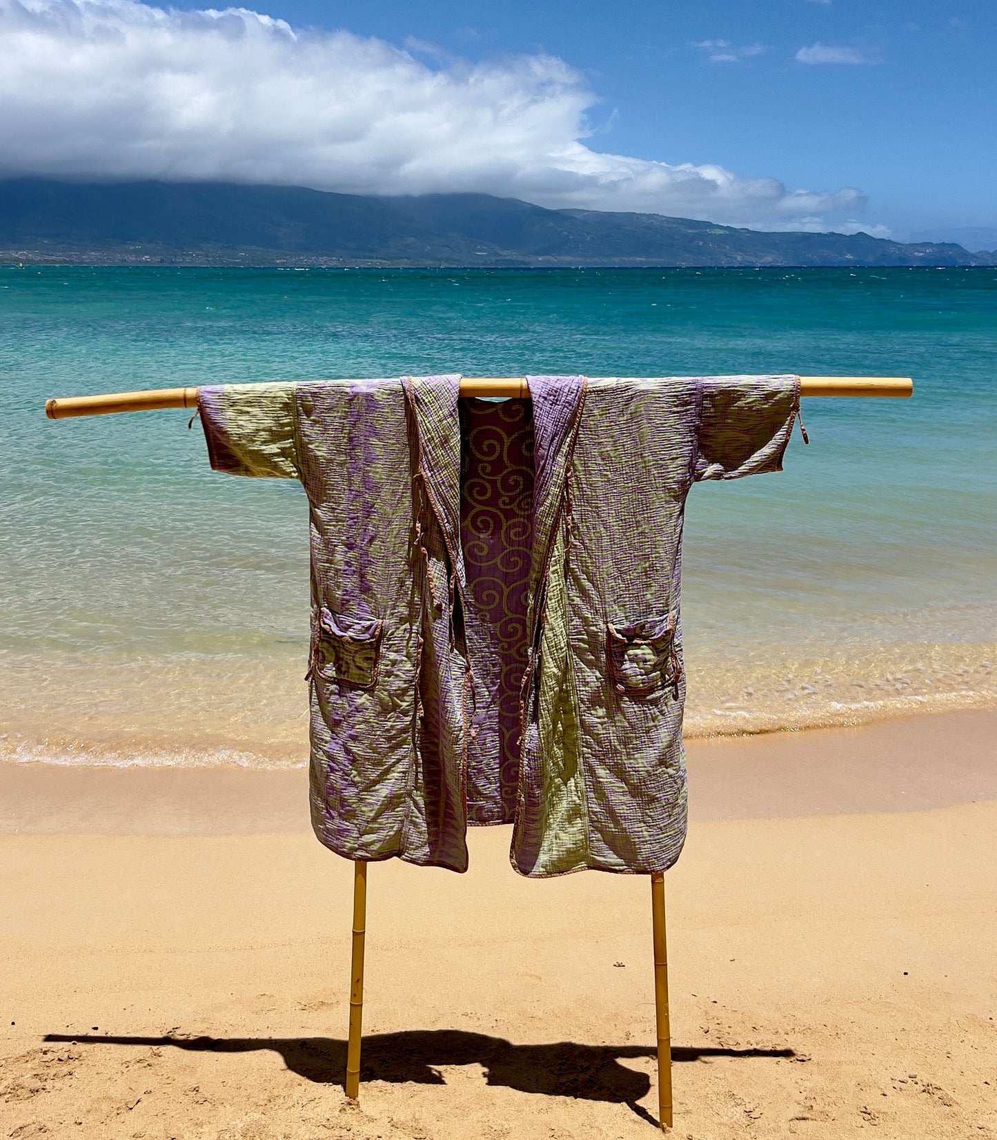 Swirl Purple/Emerald Beach Robe in a Whale Shape Bag