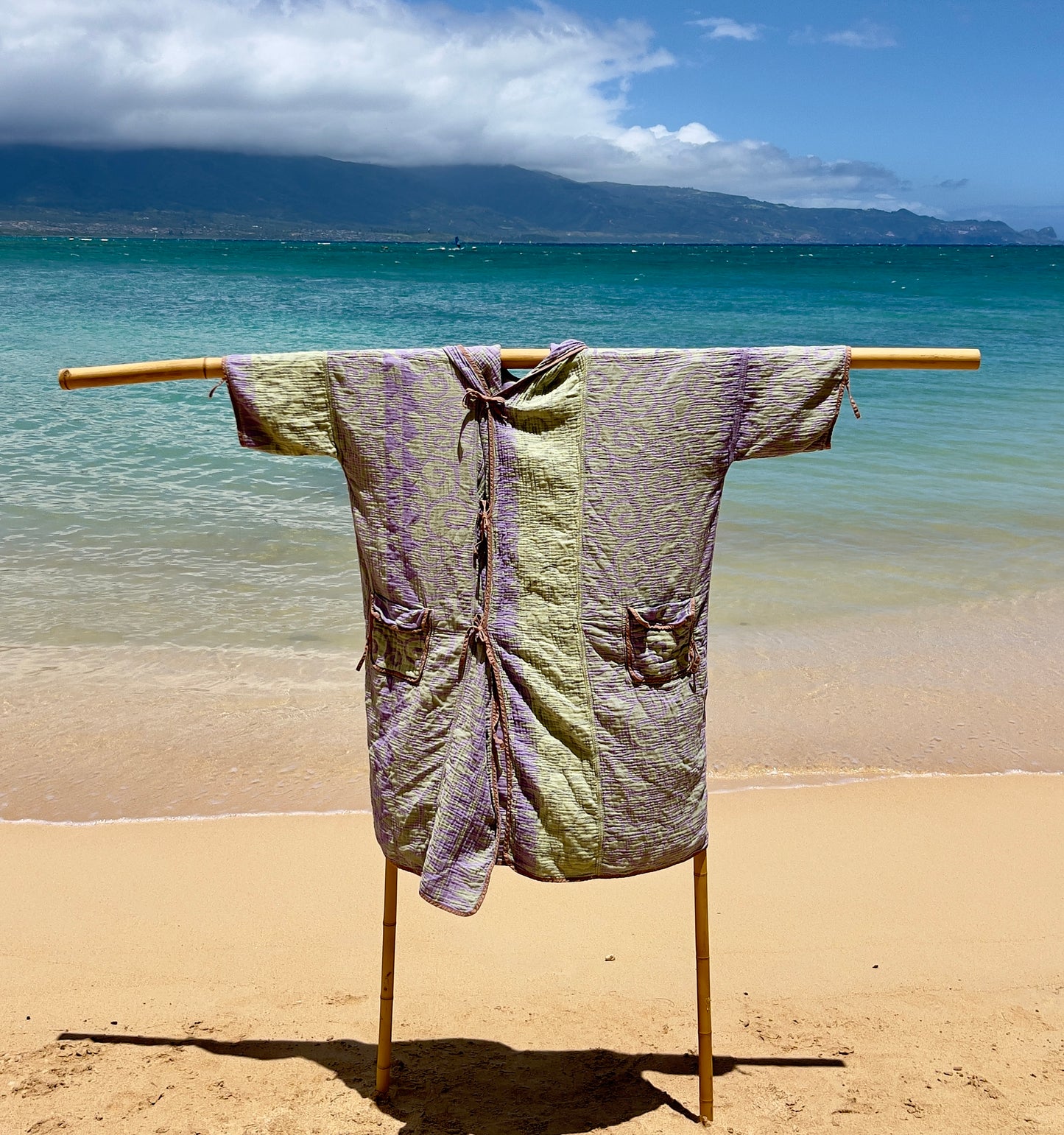 Swirl Purple/Emerald Beach Robe in a Whale Shape Bag