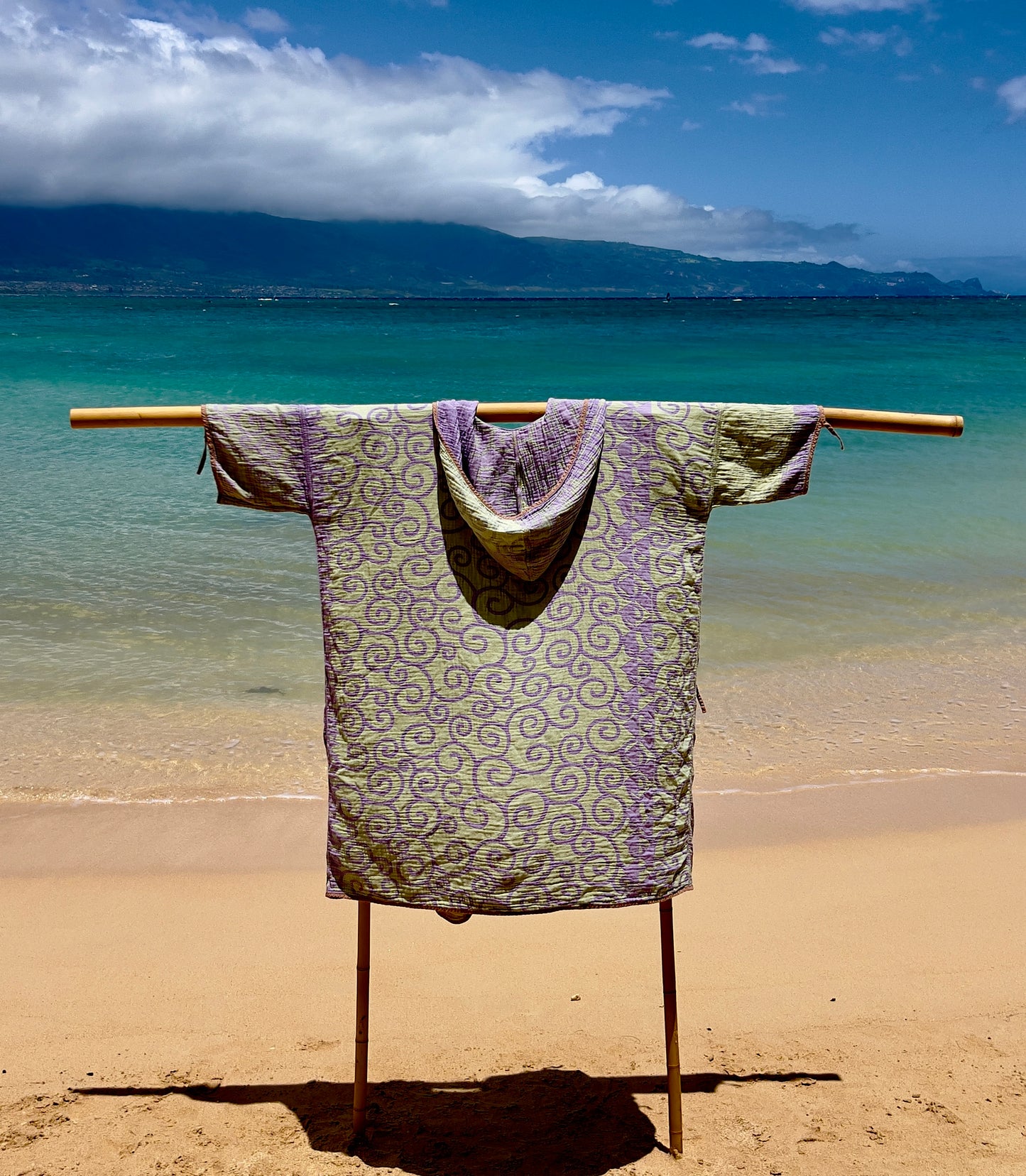 Swirl Purple/Emerald Beach Robe in a Whale Shape Bag