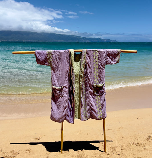 Traditional Purple/Emerald Beach Robe in a Whale Shape Bag